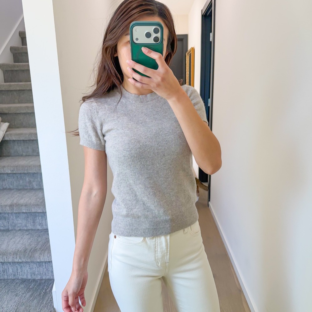 Everlane 100% Cashmere Oatmeal Beige Boho Preppy Short Sleeve Top Sweater XS